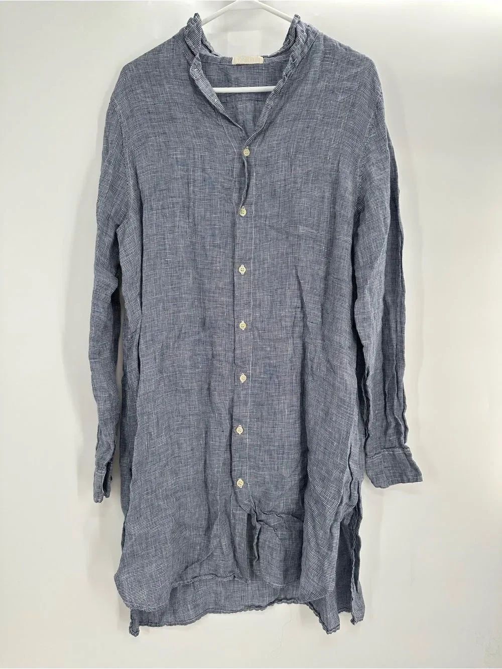 CP Shades Womens L Blue Chambray Linen Tunic Shirt Button Front Made in USA